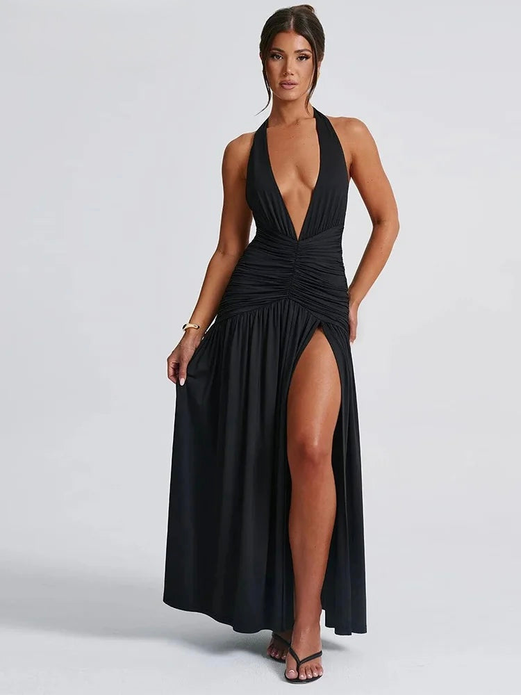 שמלת מקסי קולר עם שסע עמוק – מיה