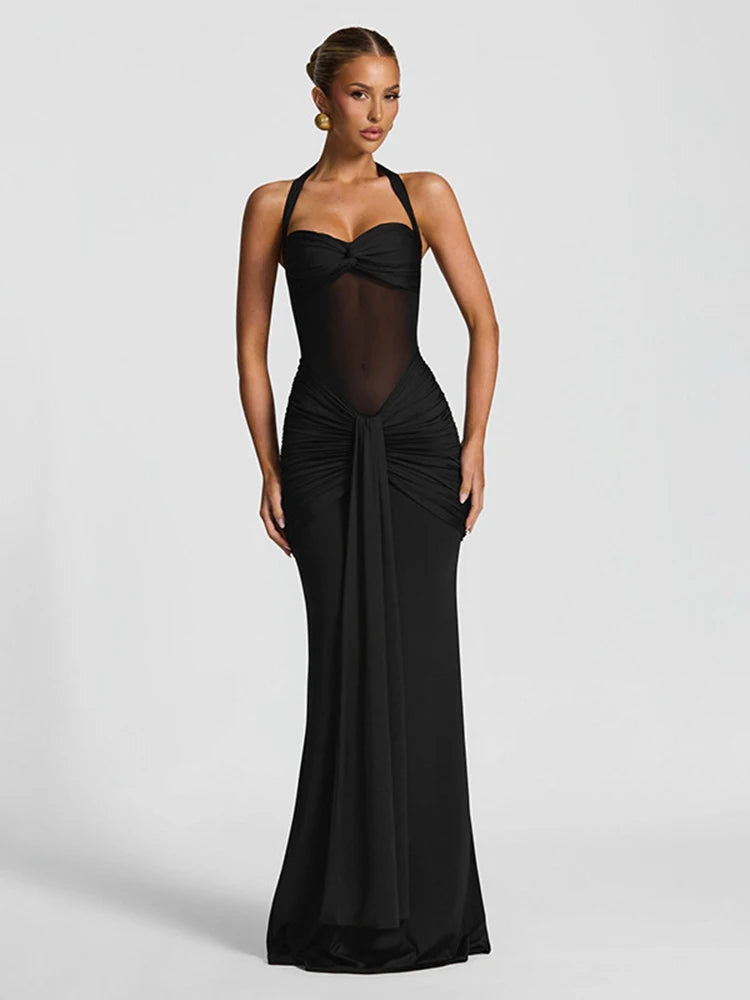 שמלת מקסי מחטבת עם שקיפות עדינה – שירה