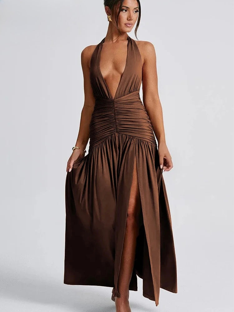 שמלת מקסי קולר עם שסע עמוק – מיה