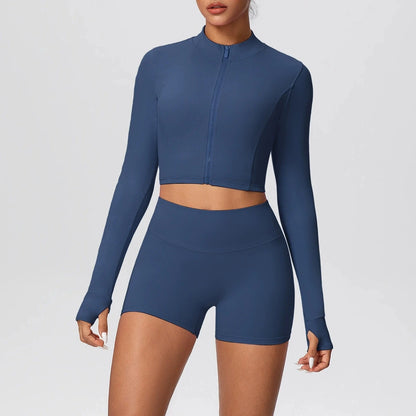 חליפת ספורט קצרה עם שרוול ארוך ורוכסן – מיה